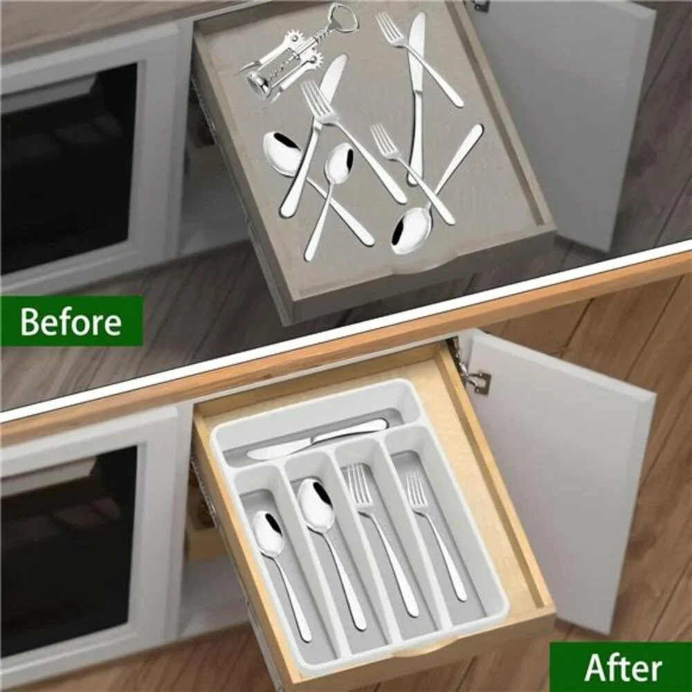 Kitchen silverware organizer utensil holder drawer flatware tray 5 compartment